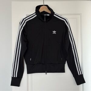 Adidas Women's Black Zip Up Jacket with White Stripes